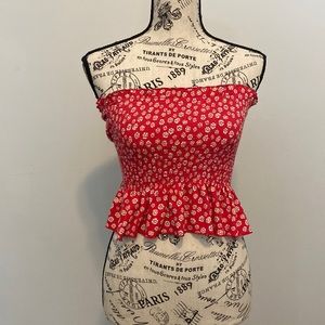 Small,red,tube top, floral print